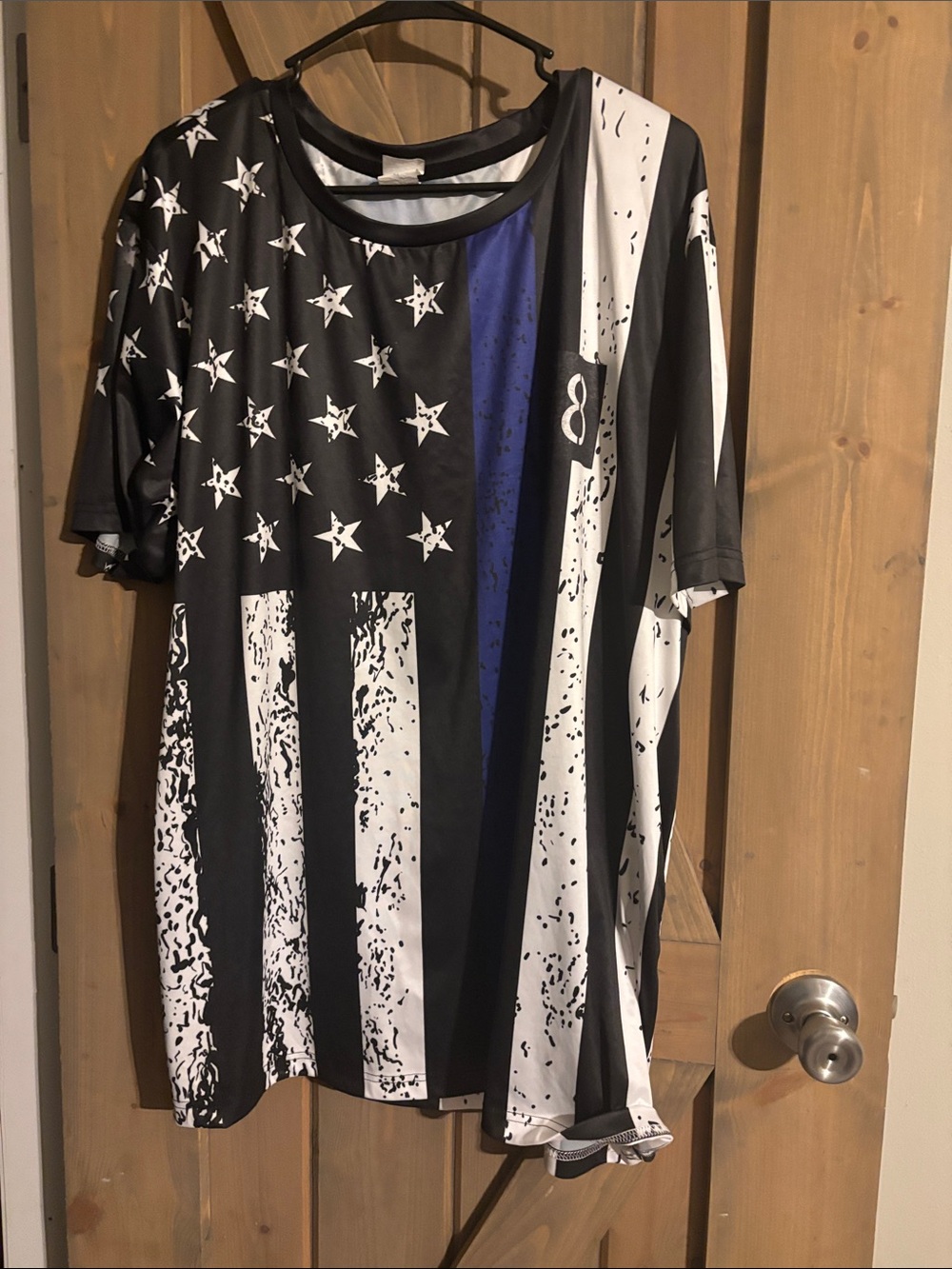 Black & White American Flag Tee with Blue Accent